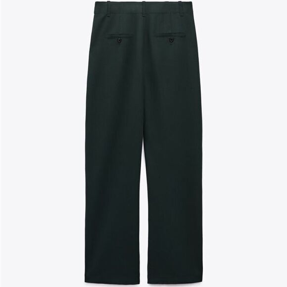 Zara Wool Blend Pants Bottle Green New - Picture 4 of 9